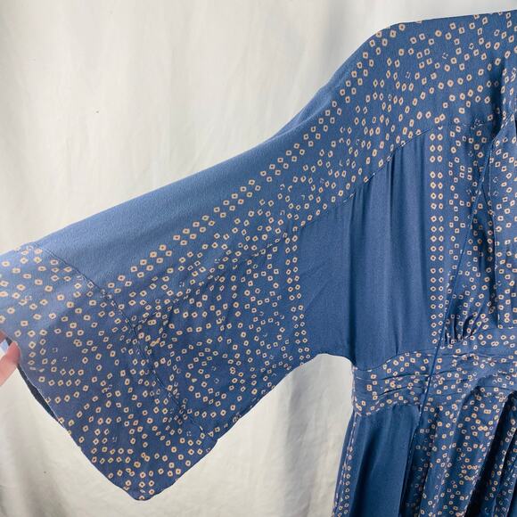 Free People Blue Lace Up Modern Kimono Dress Boho Peasant Size 0 - Picture 5 of 11